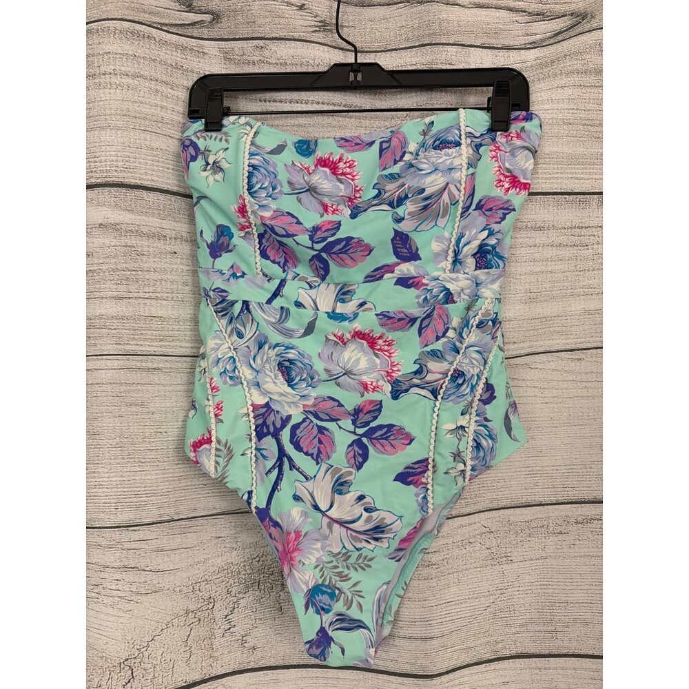 Nanette Lepore Bandeau Poppy One Piece Azalea Swimsuit Size 10